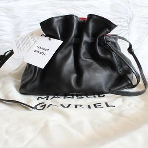 Mansur Gavriel Mini Protea Black Lambskin Leather Crossbody Bucket Bag